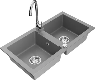 Immagine prodotto di Mexen Mario lavello in granito a 2 vasche con miscelatore Telma, grigio - 6504-71-670200-00