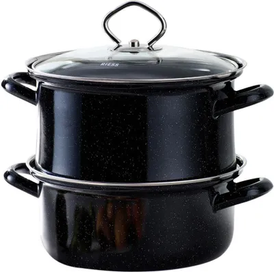 Produktbild von Riess Univerzálny parný hrniec so skleneným vekom 3 kusy Ø22cm 4,5 litra Smaltovaný čierny