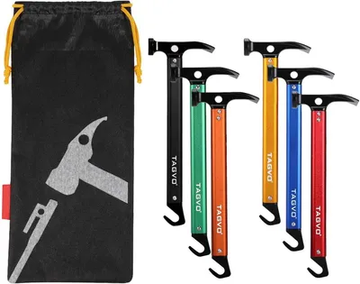 Imagen del producto de Martillo de aluminio para tiendas de campaña, unidad, con 6 piquetas y un extractor de piquetas, ideal para camping
