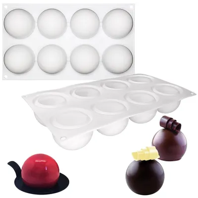 Productafbeelding van Siliconen mal voor bollen, 8 gaten, diameter 65 mm, halve bolvorm, chocolademal