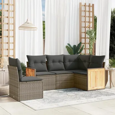 Produktbild von 5-tlg. Garten-Sofagarnitur mit Kissen Grau Poly Rattan 3260058