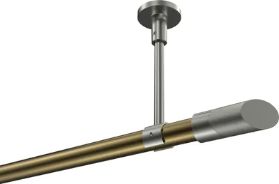 Produktbild von Interdeco Gardinenstange / Vorhangstange Messing Antik / Edelstahl-Optik, Typ Sonette Verano (Schräge Bicolor) ohne Ringe, Deckenmontage, 20 mm Ø 1-läufig, 440 cm