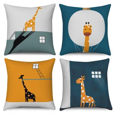 Productafbeelding van Omgoods - Set van 4 Kussenhoezen met Kinderdieren 40 x 40 cm