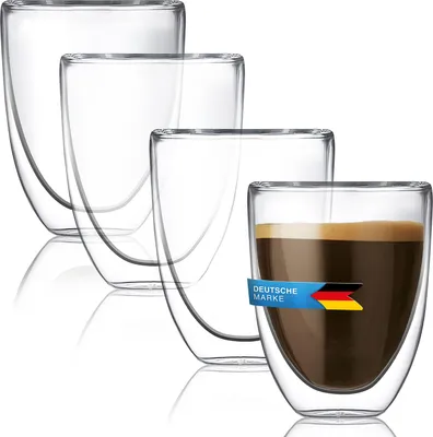 Produktbild von 4er Set Doppelwandige Espressogläser 80ml – Hitzebeständige Thermogläser für Espresso & Kaffee, Isoliergläser aus Borosilikatglas