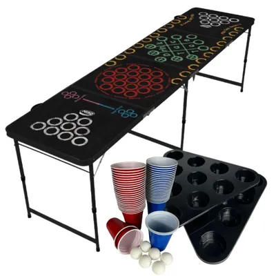Produktbild von Multigame Beer-Pong Tisch | 5 verschiedene Trinkspiele auf einem Bier-Pong Tisch | inkl. 60 Trinkbecher & 8 Bälle | klappbarer Spieltisch | Partyspiel