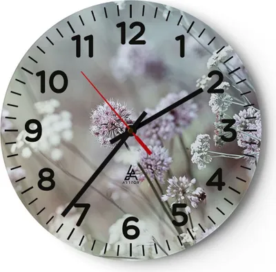 Produktbild von Wanduhr - Rund - Glasuhr - Wiese Knoblauch Blume - 40x40cm - Schleichendes Uhrwerk - Lautlos - zum Aufhängen bereit - Dekoration Modern - Wanddekoration aus Glas - C4AR40x40-4177