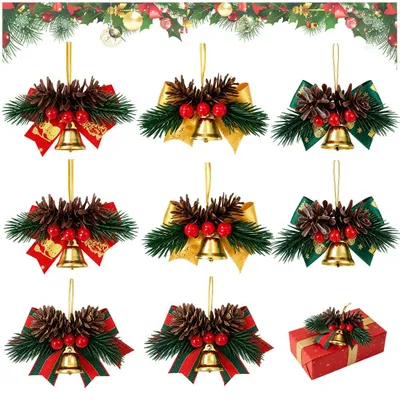 8er-Set Weihnachtsglocken, Tannenzapfen & Beeren, 8x5 cm