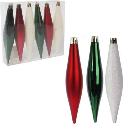 Zdjęcie produktu dla Zestaw 6 Eleganckich Plastikowych Bombek-Sopli 15 cm do Dekoracji Świątecznej