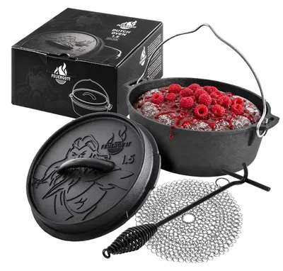 Produktbild von FEUERGOTT Dutch Oven 1,5 l im Set mit Ringreiniger und Deckelheber