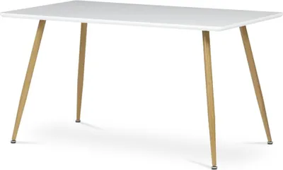 Obrázek produktu pro Stůl jídelní 140x80, MDF, bílá matná deska, kovové nohy v barvě dubu.
