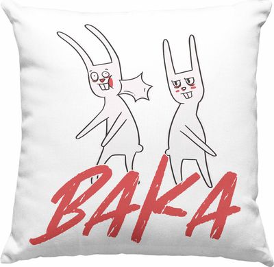 Trendation - Kawaii Baka Hase Geschenk Otakus Anime Manga Deko-Kissen mit Füllung 40x40 Geschenkidee Anime-Fans (Grau)