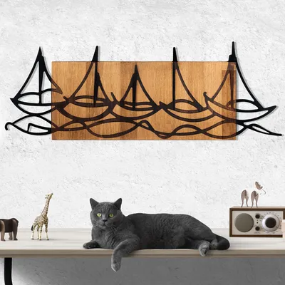 Zdjęcie produktu dla Wallity, Ships In The Sea, Dekoracyjny drewniany dodatek ścienny, 100% METAL, czarny, 86 x 31 cm