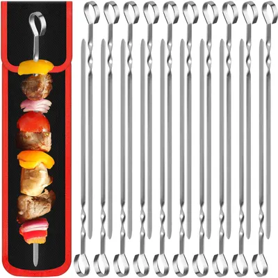 Productafbeelding van Solidchoice - RVS Grillspies met Handvat, Herbruikbaar, 40 cm, 20 Stuks
