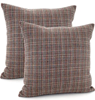 Produktbild von Heimtexland ® 2er Set Dekokissen Wolle Tartan kariert cosy Kissen Schotten Karo Deko Kissenhülle 45x45 Doppelpack Typ899 braun