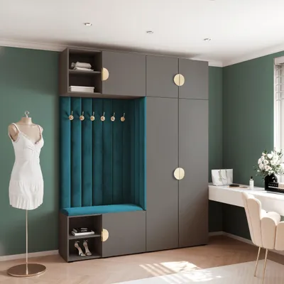 Image de Vestiaire Aria 4 190 cm Gris Rembourré Bleu Marine Soft-Close Poignées Moon dorées