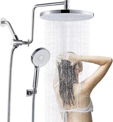 Produktbild von Regenduschekopf mit Handdusche und Verlängerungsarm - Hochwertige Chromoberfläche