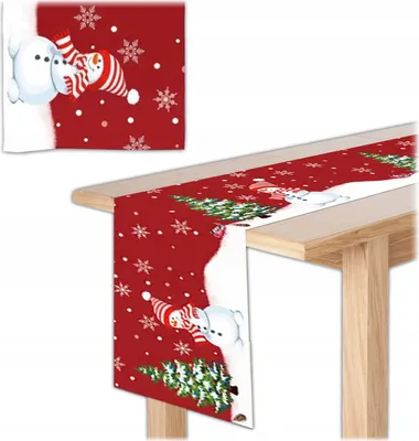 Immagine prodotto di KRUMAD runner da tavola natalizio 180×33 cm, runner da tavola rosso e bianco con motivo di abeti - Decorazione da tavola natalizia - Lavabile, di facile manutenzione e resistente