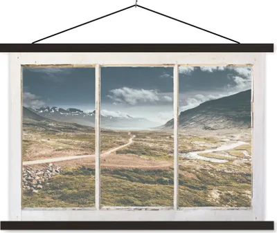Produktbild von MuchoWow® Textilposter Aussicht - Natur - Weg 90x60 cm mit schwarzem Rahmen - Aufhängungssatz