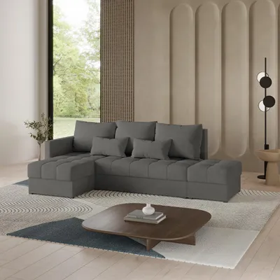 Produktbild von Masseno Ecksofa LUMARI L-S mit Schlaffunktion L-Form, Sofa mit Bettkasten, Wohnzimmersofa, Couch, Soffa, Bettsofa, Couchgarnitur- Grau, KRONOS 15