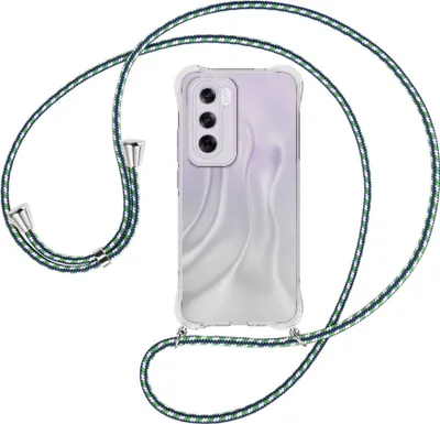Produktbild von Handykette Backcover-Schutzhülle mit Band (Metall silberfarben) für OPPO Reno 12 Pro 5G - grün/blau/weiß