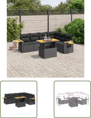Produktbild von The Living Store 7-tlg. Garten-Sofagarnitur mit Kissen Schwarz Poly Rattan