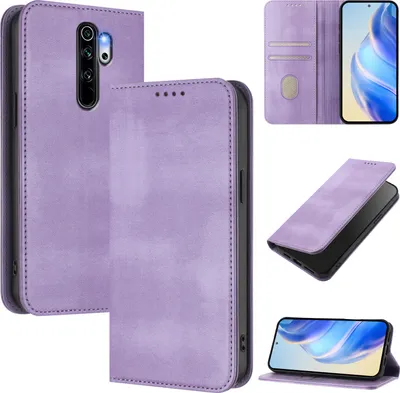 Obrázek produktu pro Pouzdro pro Xiaomi Redmi Note 8 Pro, vintage kožené pouzdro s RFID ochranou, přihrádkami na karty, stojánkem Fialový