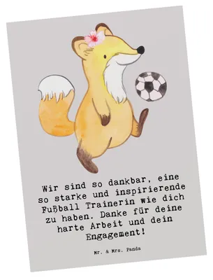 Produktbild von Mr. & Mrs. Panda Postkarte Fußball Trainerin Dankbarkeit - Grau Pastell - Geschenk, Ansichtskarten, Dankeschön, Anerkennung, Leidenschaft, Ansichtskarte, Sportart, Taktik