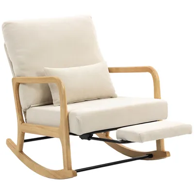Produktbild von Schaukelstuhl – Freizeitschaukelstuhl – Wohnzimmersessel – mit Fußstütze und verstellbarer Rückenlehne – 89 x 70 x 97,5 cm – Beige