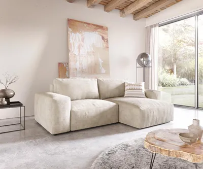 Produktbild von DELIFE Ecksofa Lanzo 230x155 cm Cord Beige Recamiere variabel