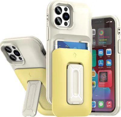 Produktbild von Kartenhalter Handyhülle für iPhone 12 Pro / iPhone 12, Weiches TPU Brieftasche, Heavy Duty Ständer Hülle Gelb