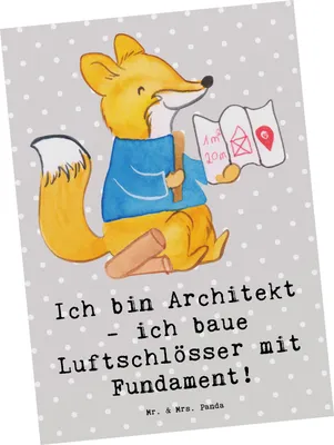 Produktbild von Mr. & Mrs. Panda Postkarte Architekt Luftschlösser - Grau Pastell - Geschenk, einzelkarte, Grußkarte, Berufsprodukte, Gebäudegestalter, Beruf, Ansichtskarte, Architektur