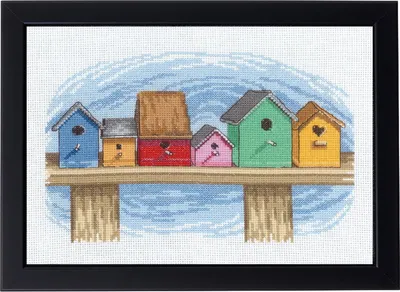 Image de Permin Kit de broderie au point de croix "Maisons d'oiseaux I", motif à compter, 29x20cm, 92-0163