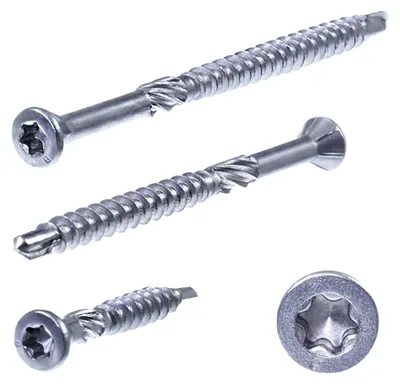 Produktbild von SECCARO Holzbauschraube mit Zierkopf 4 x 45 mm, Edelstahl C1, Bohrspitze und Schälrippen, TX / Innensechsrund, 100 Stück, KI-generiertes Bild
