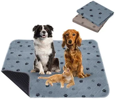 Productafbeelding van Puppymatten, 2 stuks, 90 x 120 cm, wasbaar, herbruikbare trainingsmatten voor honden, antislip en absorberende pipi-pads voor cavia's, honden, katten en konijnen, hondenpootpatroon