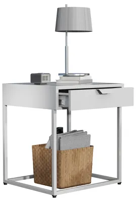 Image de FlokasS table de nuit 1 tiroir blanc.