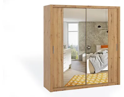 Produktbild von Bono Schwebetürenschrank 200 cm mit Spiegel, Artisan-Eiche