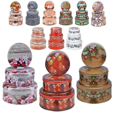 Produktbild von Weihnachts Keksdosen Set, rund 3-tlg., Motiv:Herzen/Sterne/Schneesterne