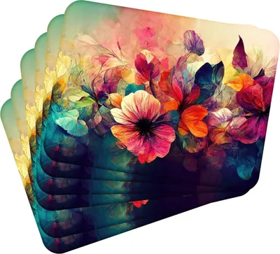 Produktbild von Tischset Satz mit 6 Stück 40x30 cm Flowers 4 Tischuntersetzer Abwaschbar - Hitzebeständige Korkrückseite hält Temperaturen von 100°C stand