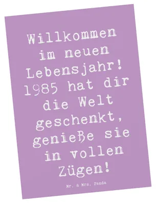 Produktbild von Mr. & Mrs. Panda Postkarte Spruch 1985 Geburtstag - Lavendeltraum - Geschenk, Alter, Grußkarte, Geburtstagsgeschenk, Geburtstagsjahr, Postkarten, Ansichtskarte, Geschenke