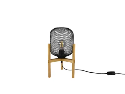 Zdjęcie produktu dla Lampa stołowa CALIMERO czarna-jasne drewno 1xE27x40W metal wym:37x22x22cm IP20 RL