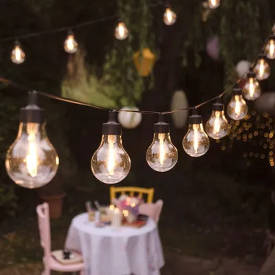 Guinguette-Lichterkette, 20 warmweiße LEDs, 4,75 m, schwarz