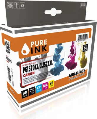 Produktbild von Pure Ink 170745990028, Standardertrag, Schwarz, Cyan, Magenta, Gelb, 22 ml, 33 ml, 4 Stück(e), Multipack