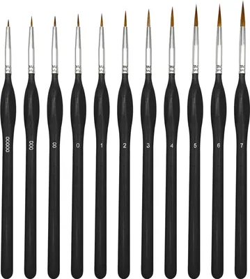 Produktbild von 11 Stück Feiner Detail Pinsel Set, Miniatur Pinsel,Extra Feine Pinsel Pinselset Acrylfarben Malen für Acryl Aquarell Modellbau Ölfarben Wasserfarben Miniaturen (Schwarz)