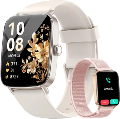 Smartwatch Damen mit Telefonfunktion,1.85" HD Uhren Damen mit Herzfrequenz Schlafmonitor SpO2 Schrittzähler,110+Sportmodi Fitnessuhr,IP68 wasserdichte