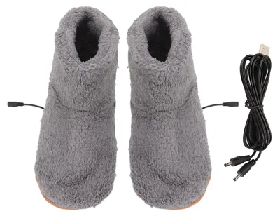 Produktbild von Beheizter Fußwärmer, USB-Aufladung, weich, entspannend, elektrisch, Plüsch-Wärmeschuhe für kalte Winter, Grau, Herren, Größe 39–43