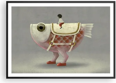 Produktbild von Gerahmtes Poster - Schwarzer Rahmen - Surreal Fisch Kind - 100x70 cm - Wand Bild - Wanddeko - Wandbilder - Kunstposter - Wandposter - Bilderrahmen - Bilder - Kunstdruck - P2BAA100x70-4897