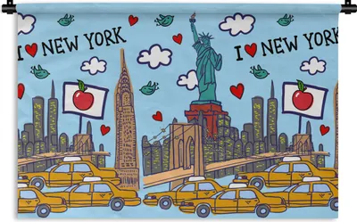 Produktbild von MuchoWow® Wandteppich Wandbehang New York - Zeichnung - Freiheitsstatue 150x100 cm Tapisserie Dekoration Wandtuch - Waschbar - Tapisserien - Wand-Decke