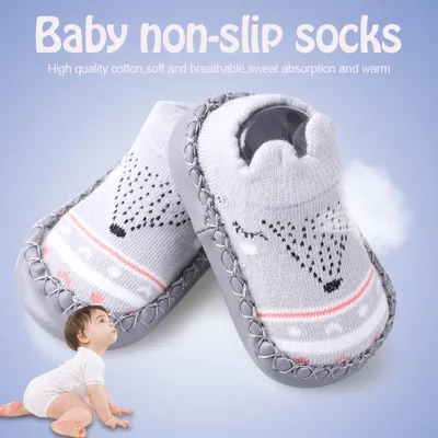 Produktbild von Weiche Baumwolle Neugeborenes NOn slip Socken Baby Boden Walking Stehen Niedlich Knöchel Socke (11cm Grau)