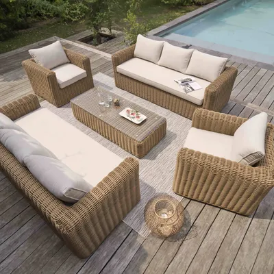 Produktbild von Gartenlounge-Ecksofa mit 8 Sitzplätzen aus Polyrattan - Oviala Zanzibar