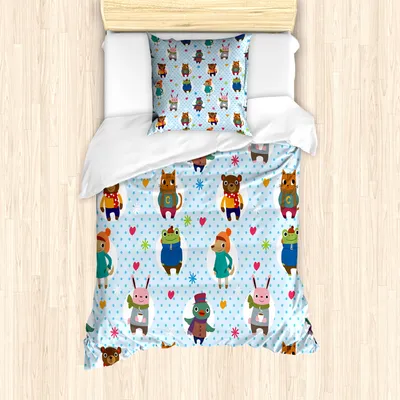 Produktbild von ABAKUHAUS Kindergarten Mantele, Tiere Winterkleidung, Milbensicher Allergiker geeignet mit Kissenbezügen, 135 cm x 200 cm - 80 x 80 cm, Mehrfarbig
